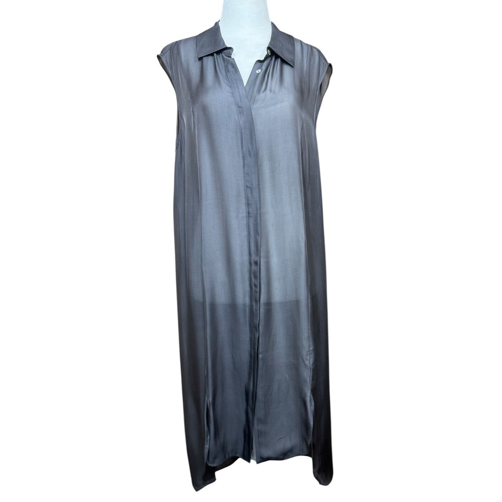 Birgitte Herskind Women's Silk Midi Sleeveless Dress Button Down‎ Gray SZ L